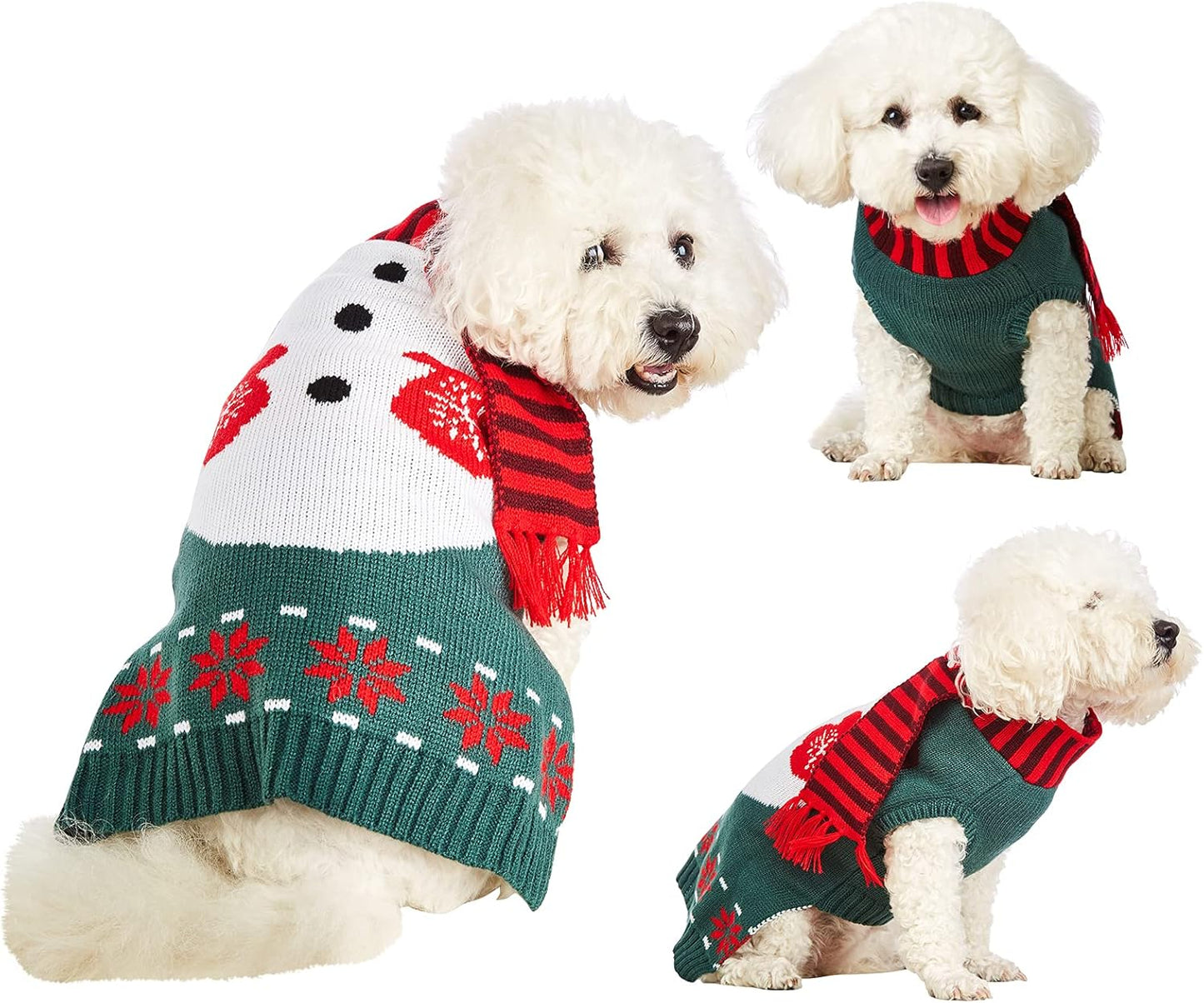 Dog Christmas Sweater Knitted Snowman Soft Comfortable Pet Clothes Winter New Year Jumpsuit Pjs for Small Medium Large Pets Dogs Outfits Large Snowman