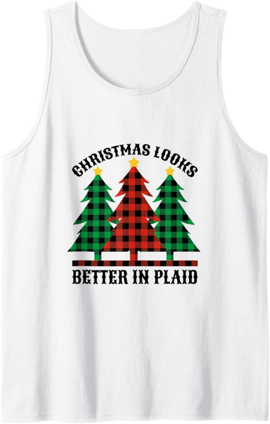 Merry Christmas Looks Better in Plaid Trees Men Women Kids Tank Top