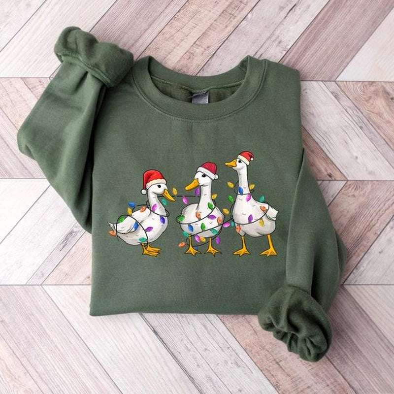 Duck Christmas Sweatshirt, Christmas Ducks Shirt, Christmas Gifts, Funny Christmas Duck Sweatshirt, Christmas Lights, Christmas Crewneck