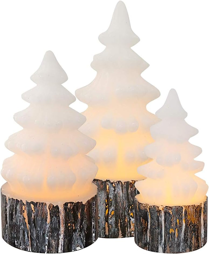 Christmas Tree Flameless Candles Battery Operated with Timer, LED Flickering Candles Real Wax Warm Light Christmas Home Decoration Set of 3, Birch Bark