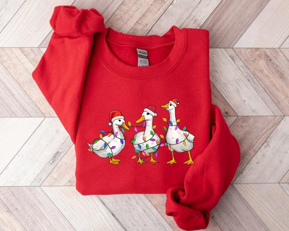 Duck Christmas Sweatshirt, Christmas Ducks Shirt, Christmas Gifts, Funny Christmas Duck Sweatshirt, Christmas Lights, Christmas Crewneck