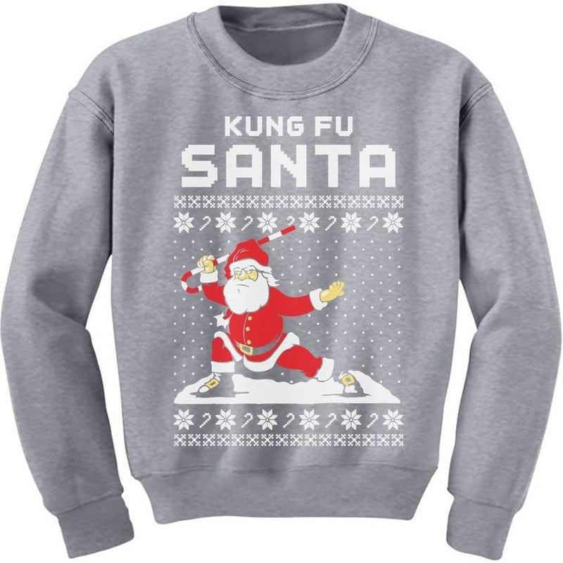 Kung Fu Santa Kids Ugly Christmas Sweatshirt Funny Long Sleeve Tshirtsmall Gray