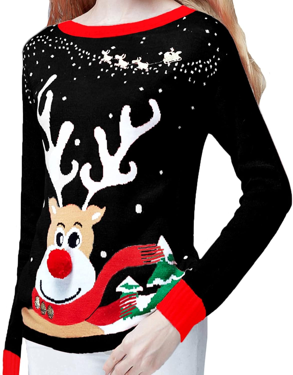 Ugly Christmas Sweater for Women Reindeer Funny Merry Xmas Knit Sweaters