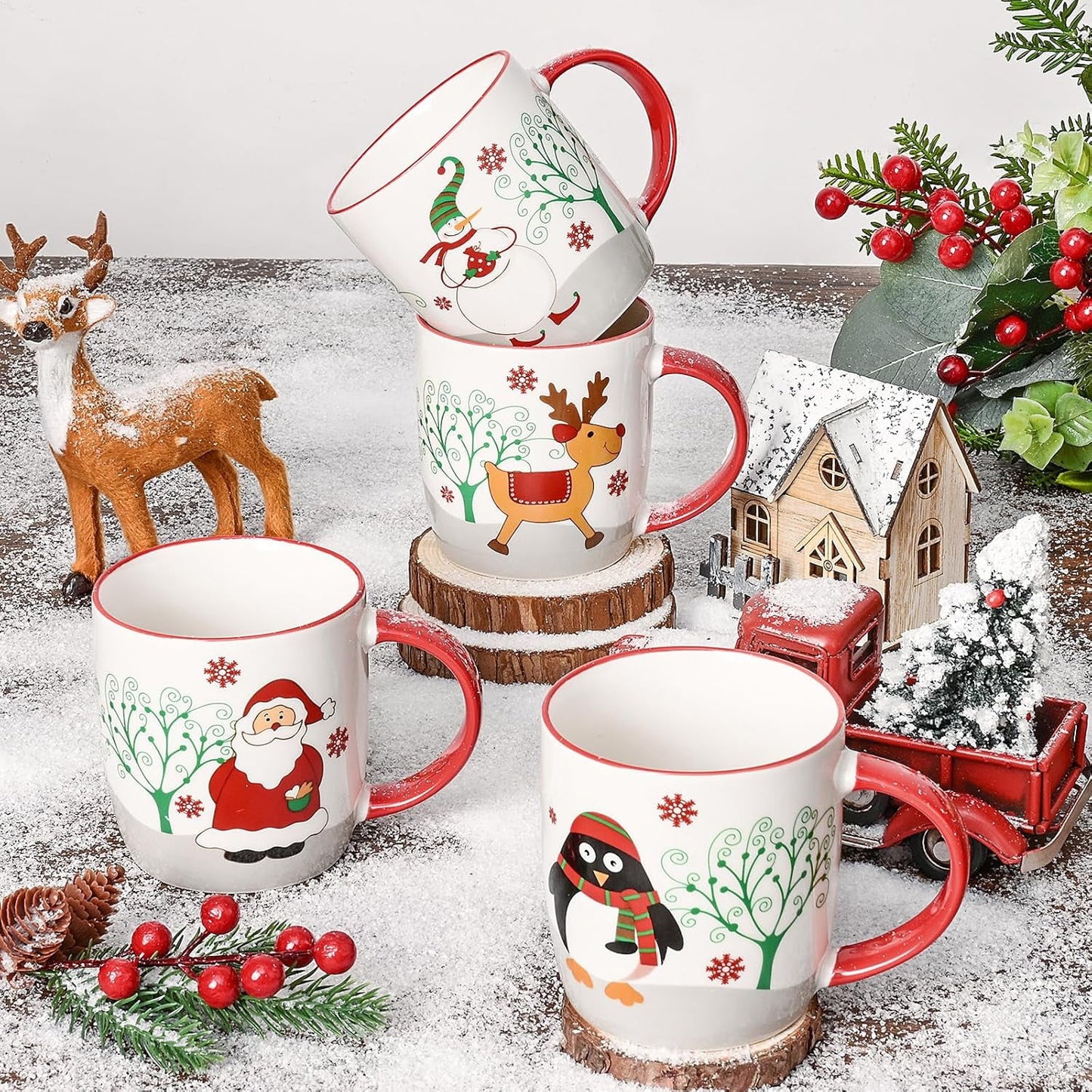 Christmas Gifts Ceramic Mugs, Reindeer Santa Snowman Penguin Mugs Gifts, Christmas Gifts, Birthday Gifts, White 11 Fl Oz Coffee Mugs Ceramic Mug Tea Cup