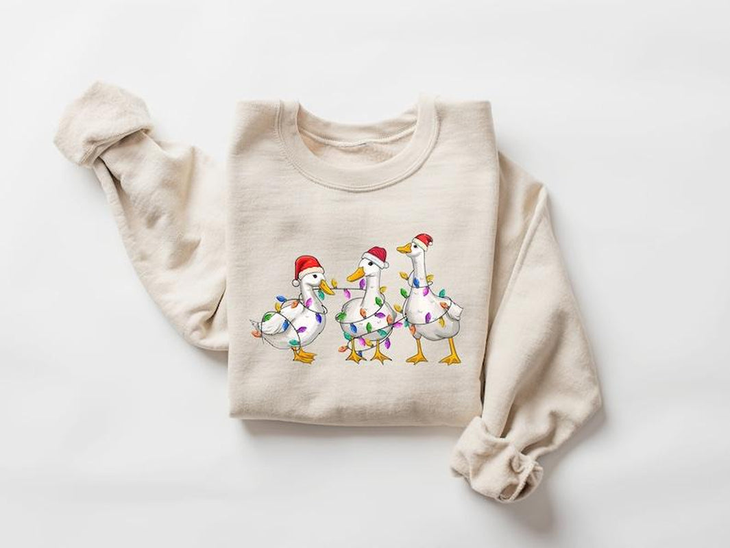 Duck Christmas Sweatshirt, Christmas Ducks Shirt, Christmas Gifts, Funny Christmas Duck Sweatshirt, Christmas Lights, Christmas Crewneck