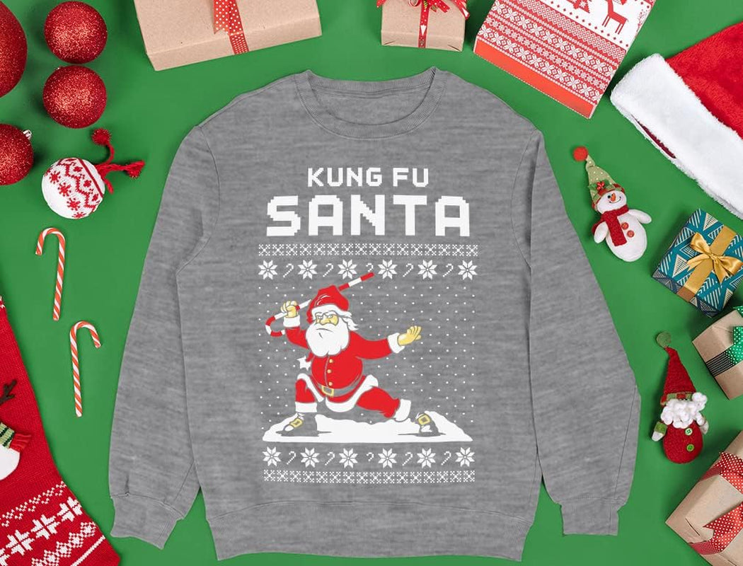 Kung Fu Santa Kids Ugly Christmas Sweatshirt Funny Long Sleeve Tshirtsmall Gray