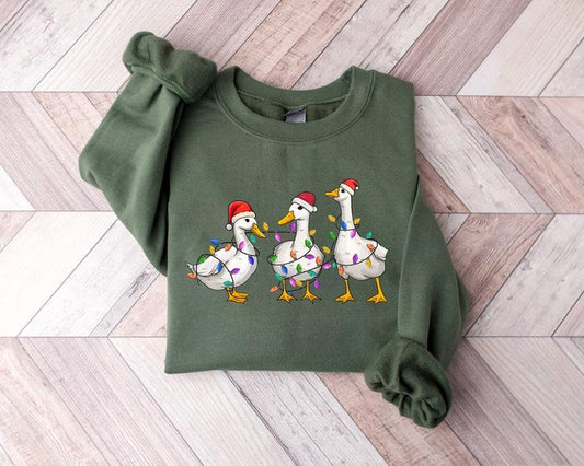 Duck Christmas Sweatshirt, Christmas Ducks Shirt, Christmas Gifts, Funny Christmas Duck Sweatshirt, Christmas Lights, Christmas Crewneck