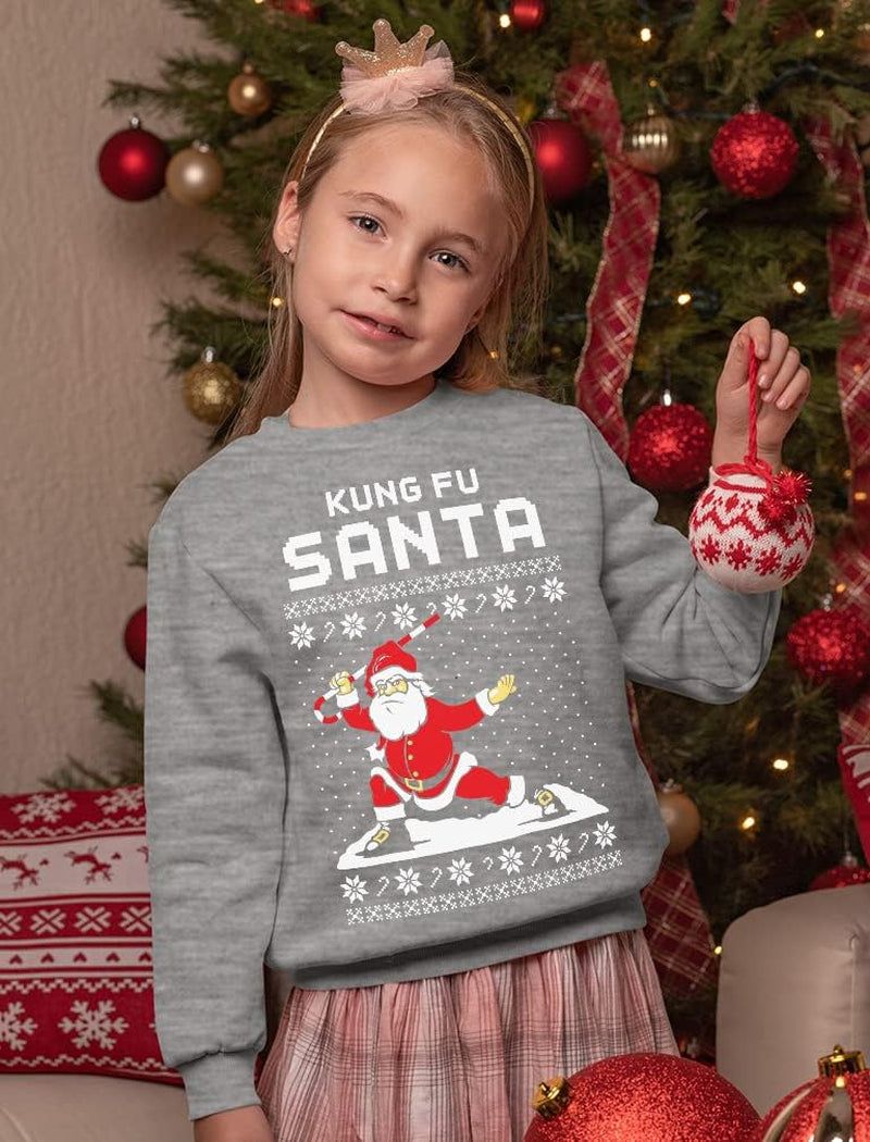 Kung Fu Santa Kids Ugly Christmas Sweatshirt Funny Long Sleeve Tshirtsmall Gray