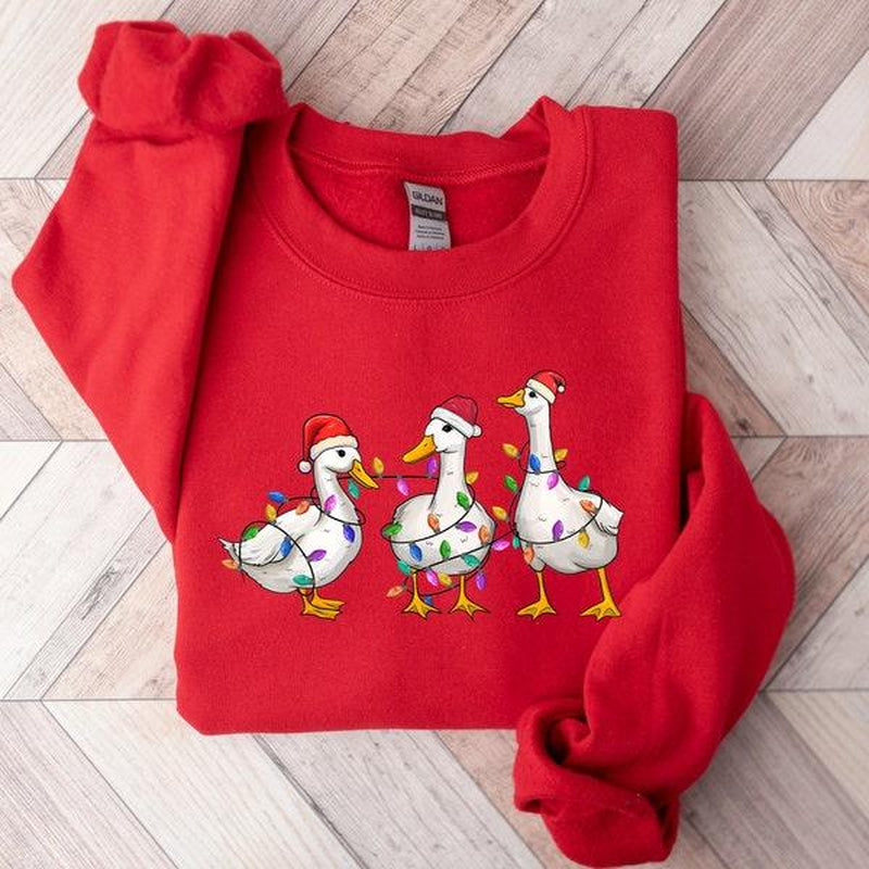 Duck Christmas Sweatshirt, Christmas Ducks Shirt, Christmas Gifts, Funny Christmas Duck Sweatshirt, Christmas Lights, Christmas Crewneck