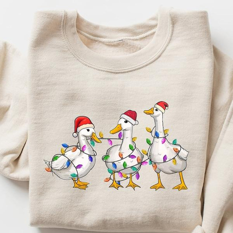 Duck Christmas Sweatshirt, Christmas Ducks Shirt, Christmas Gifts, Funny Christmas Duck Sweatshirt, Christmas Lights, Christmas Crewneck