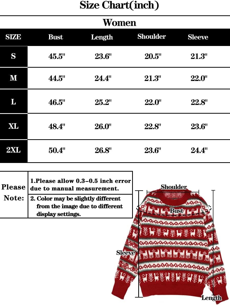 Women Ugly Christmas Sweater Pullover Holiday Soft Lightweight Warm Crewneck Chunky Sweaters