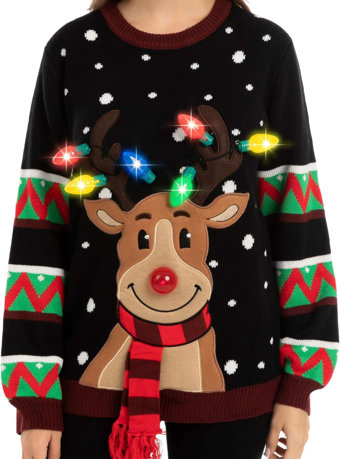 Light up Ugly Christmas Sweater Women, Funny Christmas Ugly Sweater with Light Bulbs, Holiday Pullover