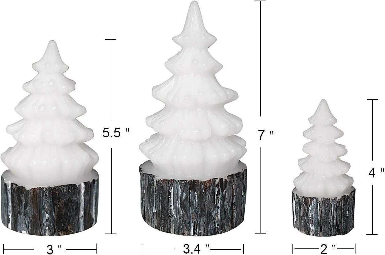 Christmas Tree Flameless Candles Battery Operated with Timer, LED Flickering Candles Real Wax Warm Light Christmas Home Decoration Set of 3, Birch Bark