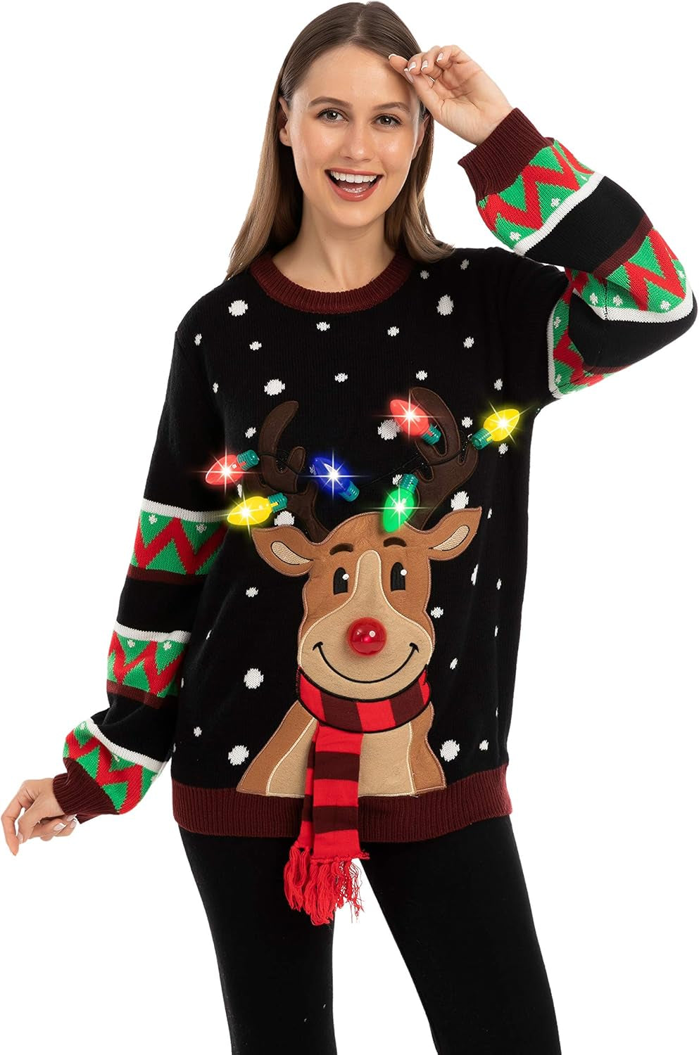 Light up Ugly Christmas Sweater Women, Funny Christmas Ugly Sweater with Light Bulbs, Holiday Pullover