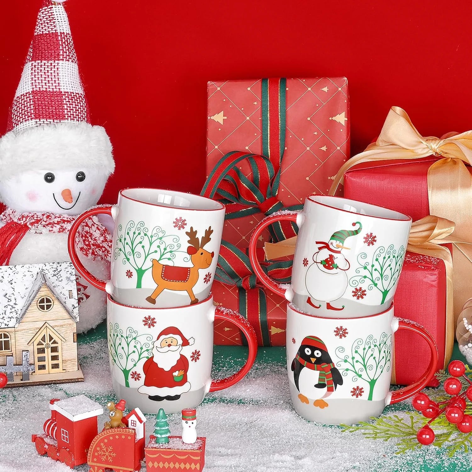 Christmas Gifts Ceramic Mugs, Reindeer Santa Snowman Penguin Mugs Gifts, Christmas Gifts, Birthday Gifts, White 11 Fl Oz Coffee Mugs Ceramic Mug Tea Cup