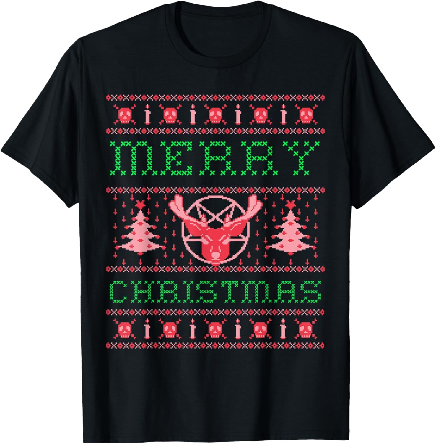 Merry Christmas Ugly Sweater Reindeer Skull T-Shirt