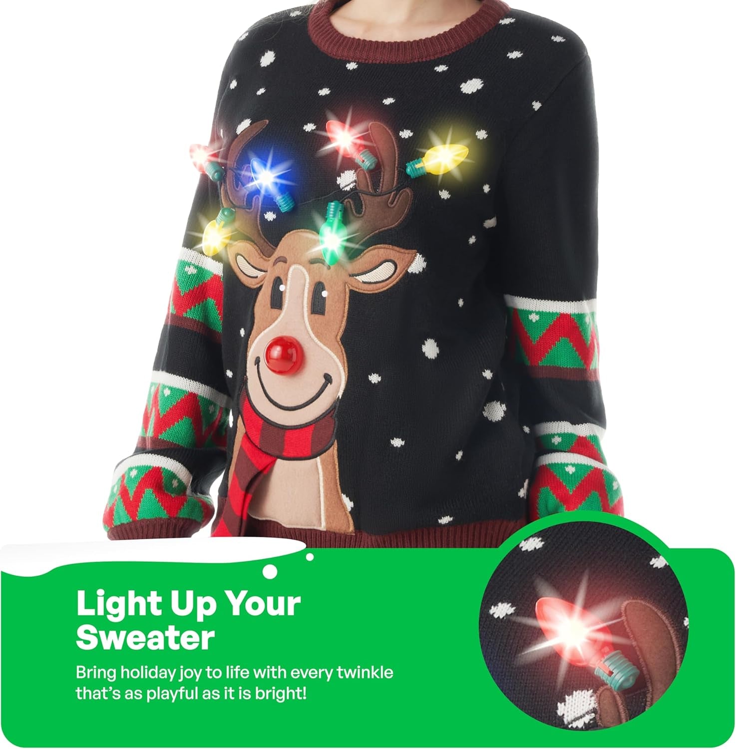 Light up Ugly Christmas Sweater Women, Funny Christmas Ugly Sweater with Light Bulbs, Holiday Pullover