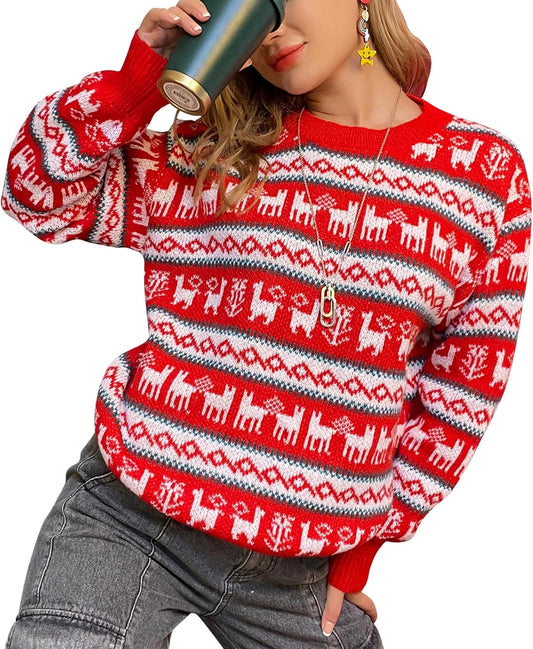 Women Ugly Christmas Sweater Pullover Holiday Soft Lightweight Warm Crewneck Chunky Sweaters