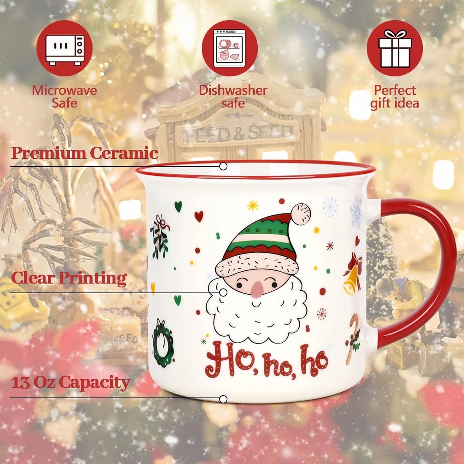 Christmas Gifts for Ceramic Mugs, Santa Snowman Reindeer Mugs Gifts, Christmas Gifts, Birthday Gifts, White 13 Fl Oz Coffee Mugs Ceramic Mug Tea Cup